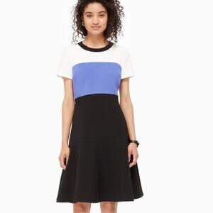 Kate Spade Black Blue White Colorblock Short Sleeve A-Line Knee Length Dress 8